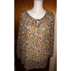 VTG CAROL HENRY Thin CREPE Colorful FLORAL Collar Blouse/Top SZ 46